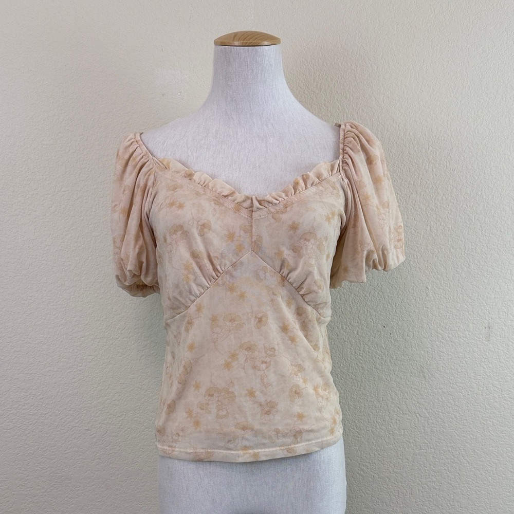 Louna Women's‎ Milkmaid Cream Puff Sleeve Crop Top Size Medium
